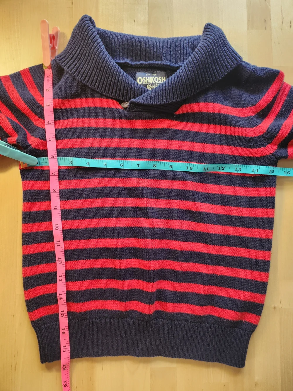 OshKosh B'gosh Navy & Red Striped Shawl-Collar Sweater